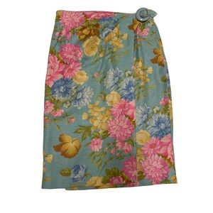 Vintage Emanuel Ungaro Parallele Paris 1980s Blue Floral Wrap Skirt. Size 8.